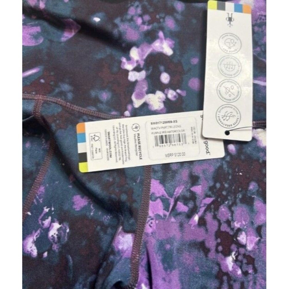 Smartwool Active 7/8 Legging Womens Purple Iris Watercolor WOOL XS NEW $120 REG - Picture 3 of 4